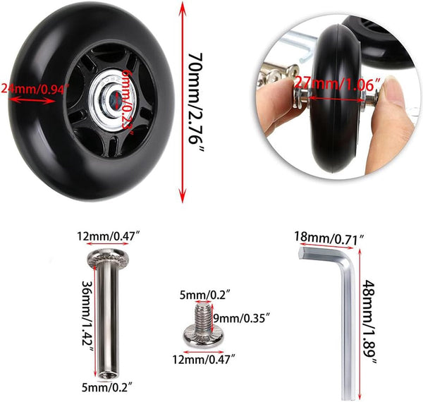 Set Of 2 Replacement Suitcase Wheels 70Mm Rubber Casters With Screws Suitcases