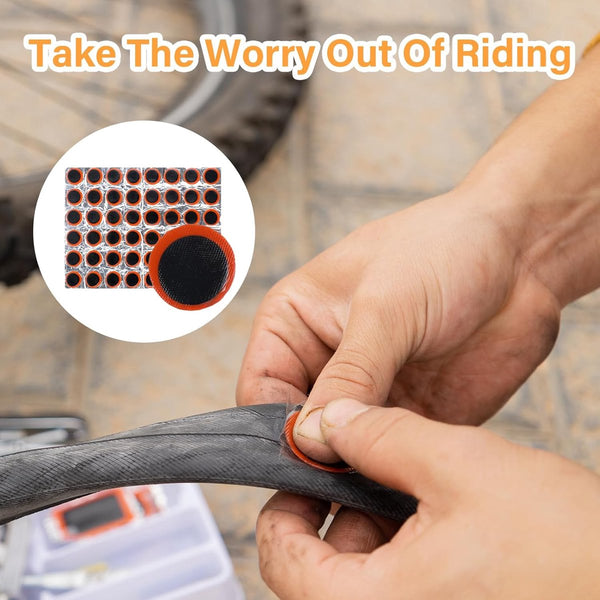 96 Piece Bicycle Tire Patch Kit Round & Rectangular Rubber Patches Bike Tools