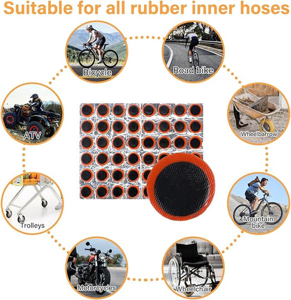 96 Piece Bicycle Tire Patch Kit Round & Rectangular Rubber Patches Bike Tools