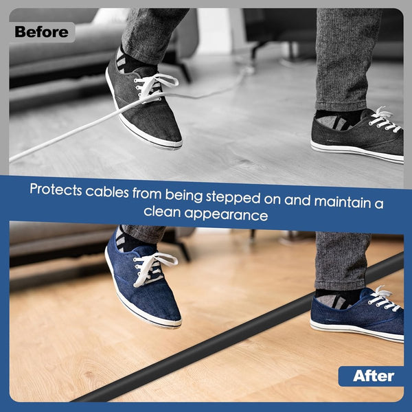 Cable Bridge Bottom Self Adhesive Duct Pvc Floor Concealing Cables Protection Power Suitable For Homes Offices Hotels And Warehouses 100 X 2 Cm Black