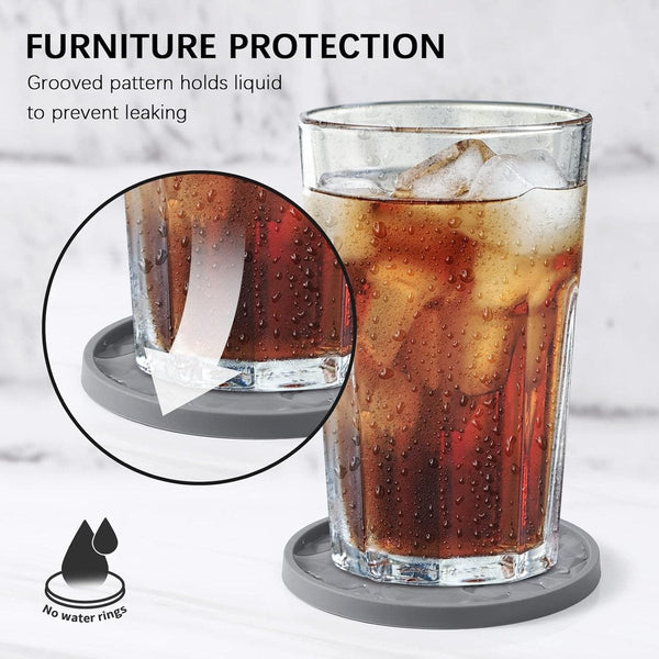 With Holder 6 Pieces For Glasses Silicone Non Slip Red Round Raised Edges To Prevent Spills Hot Or Cold Drinks Protect Table Tops Coasters