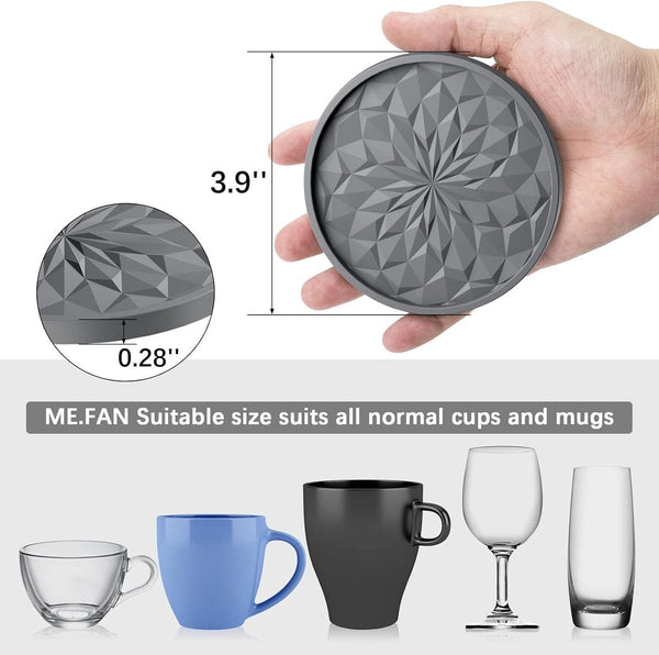 With Holder 6 Pieces For Glasses Silicone Non Slip Red Round Raised Edges To Prevent Spills Hot Or Cold Drinks Protect Table Tops Coasters