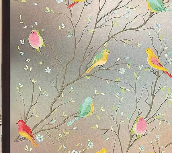 Film Glue Free Adhesive For Windows And Bathrooms 30Cm X 1M Pvc Static Easy Installation Colourful Branches Birds Window Film