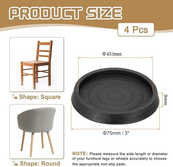 4 Pieces Non Slip Furniture Pads Rubber Black Round For Floor And Protection Bed Sofa Stoppers 75*75*9Mm Furniture Parts