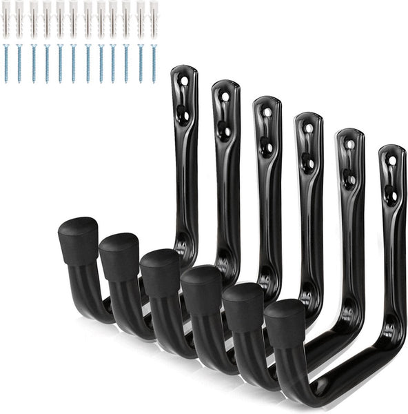 6 Piece Black Iron Garage Storage Hooks With Rubber End Caps Hooks & Hangers