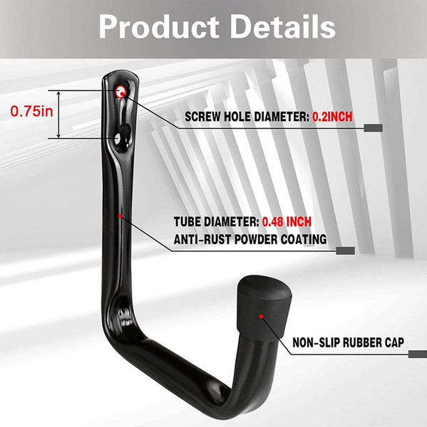 6 Piece Black Iron Garage Storage Hooks With Rubber End Caps Hooks & Hangers