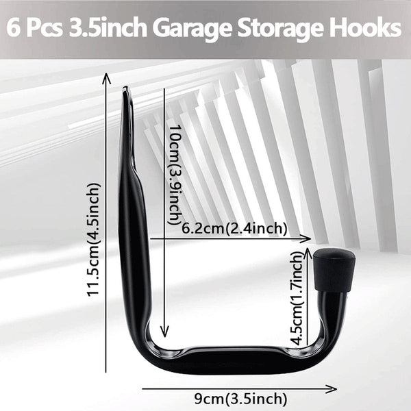 6 Piece Black Iron Garage Storage Hooks With Rubber End Caps Hooks & Hangers