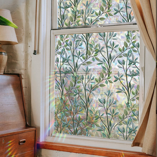 Film 40 X 100Cm Sun Protection Insulating Static Self Adhesive Decorative Stained Glass Pvc Green Vines Window Film