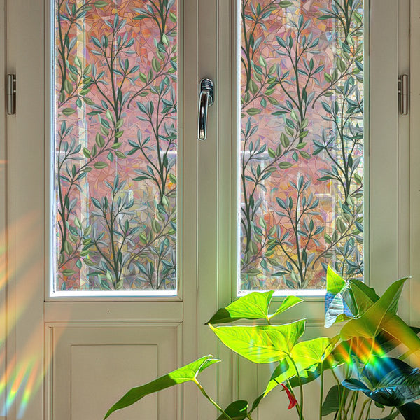 Film 40 X 100Cm Sun Protection Insulating Static Self Adhesive Decorative Stained Glass Pvc Green Vines Window Film