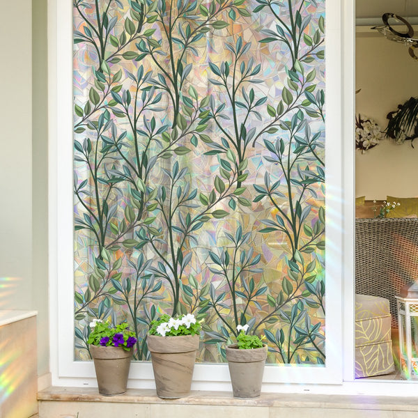 Film 40 X 100Cm Sun Protection Insulating Static Self Adhesive Decorative Stained Glass Pvc Green Vines Window Film