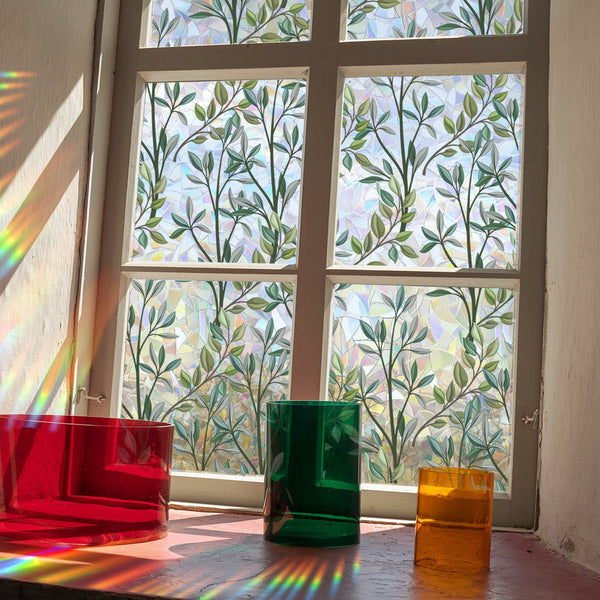 Film 40 X 100Cm Sun Protection Insulating Static Self Adhesive Decorative Stained Glass Pvc Green Vines Window Film