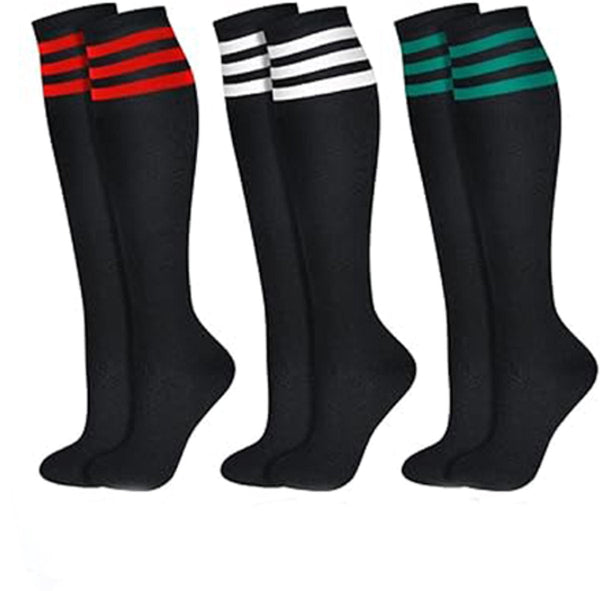 3 Pairs Socks Striped Tubular Sports Long For Women Knee Women's Warm Simple Colors Polyester 35*19Cm Womens Socks