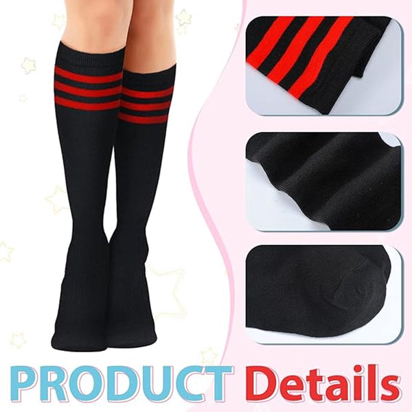 3 Pairs Socks Striped Tubular Sports Long For Women Knee Women's Warm Simple Colors Polyester 35*19Cm Womens Socks