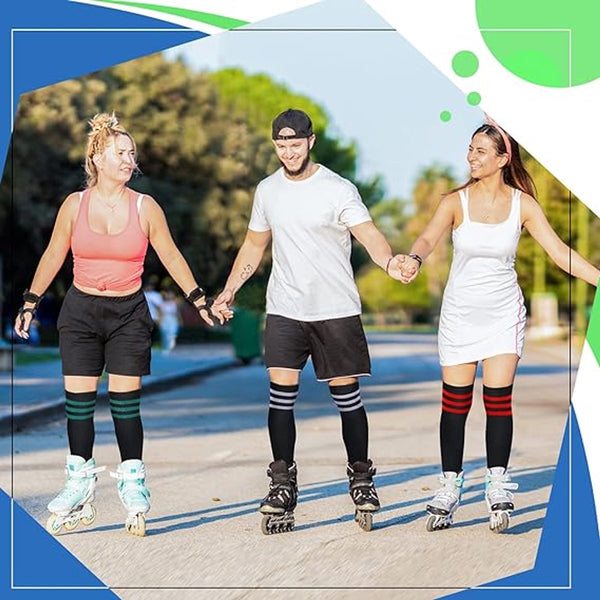 3 Pairs Socks Striped Tubular Sports Long For Women Knee Women's Warm Simple Colors Polyester 35*19Cm Womens Socks