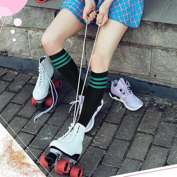 3 Pairs Socks Striped Tubular Sports Long For Women Knee Women's Warm Simple Colors Polyester 35*19Cm Womens Socks