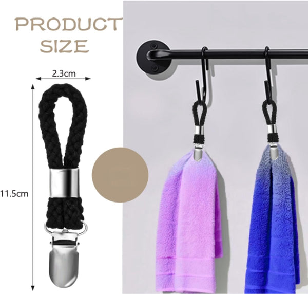 4 Pieces Towel Clip Rack Kitchen Clips 11.5*2.3 Cm Black Multifunctional Suitable For Home Cupboards And Bathrooms Made Of Cotton Rope Towel Racks