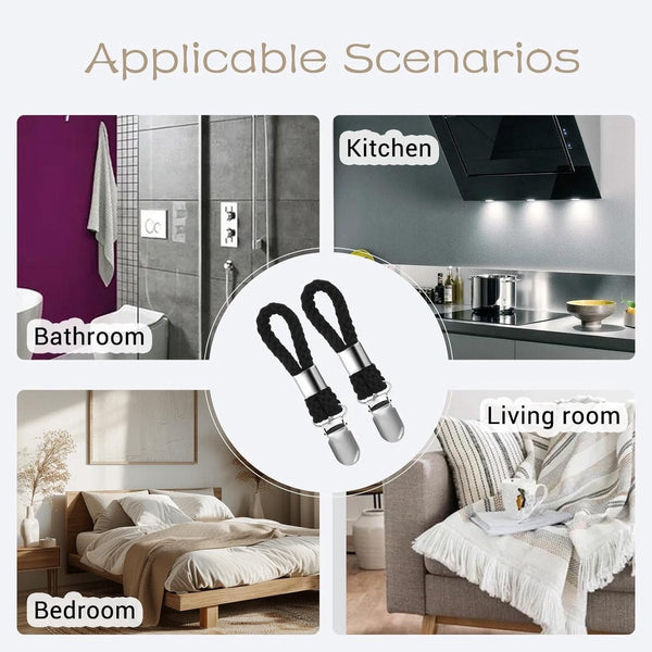 4 Pieces Towel Clip Rack Kitchen Clips 11.5*2.3 Cm Black Multifunctional Suitable For Home Cupboards And Bathrooms Made Of Cotton Rope Towel Racks