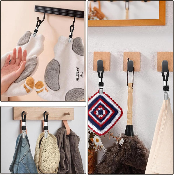 4 Pieces Towel Clip Rack Kitchen Clips 11.5*2.3 Cm Black Multifunctional Suitable For Home Cupboards And Bathrooms Made Of Cotton Rope Towel Racks