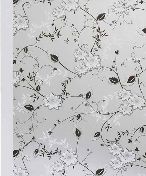 Self Adhesive Film Easy Installation 50*200Cm Frosted Glass With Flowers Black White Pvc Decoration Window Film
