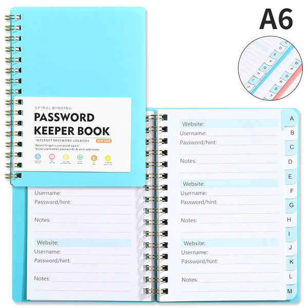 Blue A6 Password Book With Az Index Tabs Secure & Organized Personal Organisers