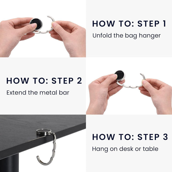 3 Pieces Bag Hook For Bags And Backpacks Hanger Hooks Table On The Silver Foldable Zinc Alloy 9.3 * 4.9 Cm Handbag School Headphones Etc. Hooks & Hang