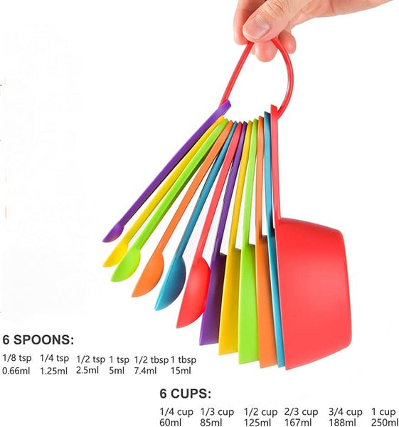 12 Piece Measuring Spoon Set Spoons Colorful Cups Pp Scoops & Kitchen Baking Utensils Coffee Plastic And 20*9.5*8.5Cm Measuring Cups Jugs & Spoons
