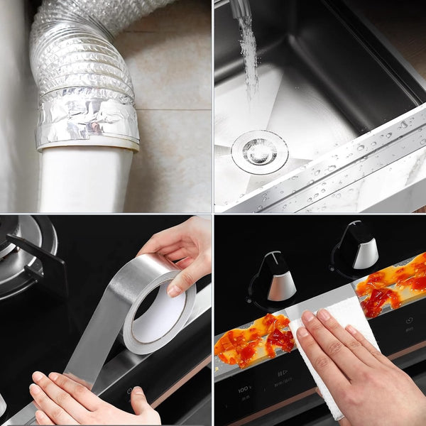 2 Pcs Aluminum Adhesive Tape Foil Sealing Insulation Heat Resistant Waterproof 5Cm X 5M For Kitchen Bathroom Electrician Metal Surface Adhesive Tapes