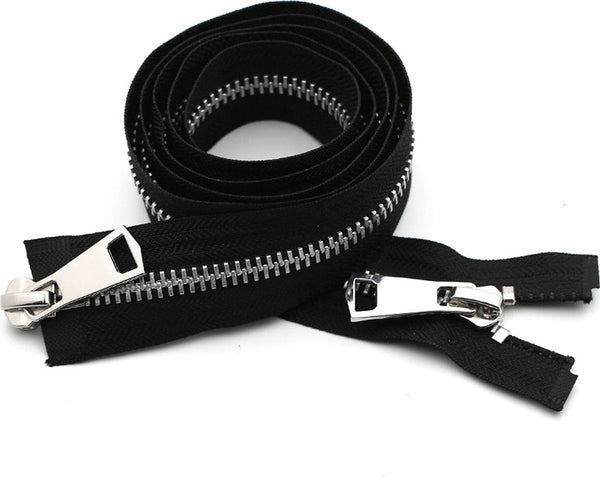 Pack Of 2 Two Way Zipper Double Slider Divisible Silver Teeth Black No. 5 70 Cm For Jackets And Coats Other Sewing
