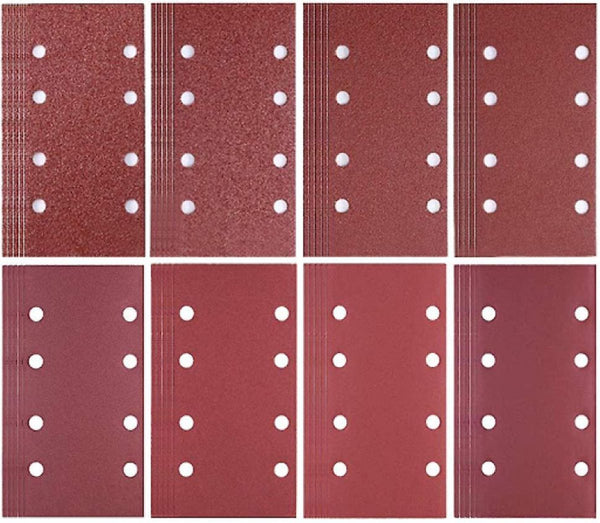 80 Piece Sandpaper Set: 40 400 Grit 185X93mm Hole Flocked Sanding Sheets Red Sanders