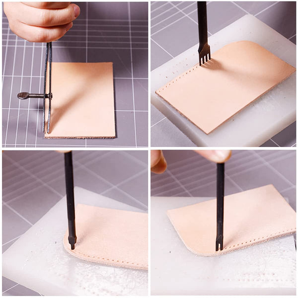 4 Pieces Leather Punch 4Mm 1/2/4/6 Claw Black Steel Length 10Cm Hole Needles Punching Tool Non Slip Handle For Belt And Diy Crafts Leather Punching To