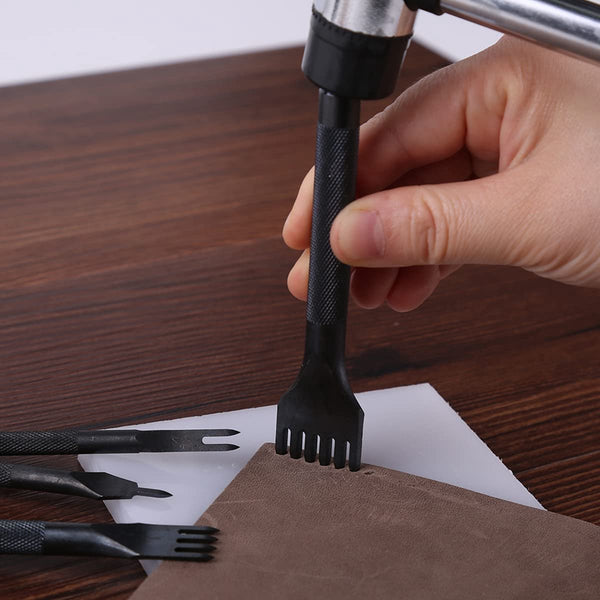 4 Pieces Leather Punch 4Mm 1/2/4/6 Claw Black Steel Length 10Cm Hole Needles Punching Tool Non Slip Handle For Belt And Diy Crafts Leather Punching To