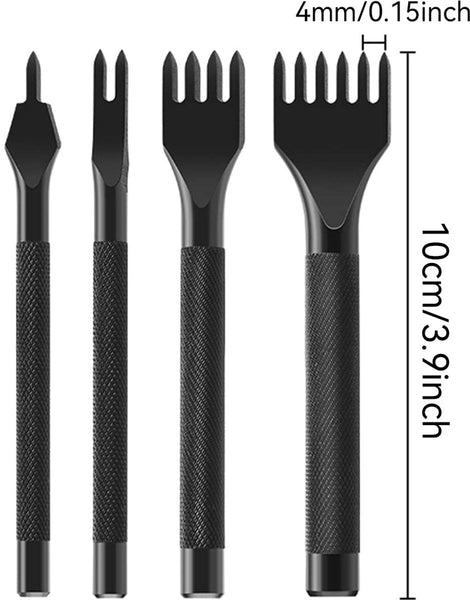 4 Pieces Leather Punch 4Mm 1/2/4/6 Claw Black Steel Length 10Cm Hole Needles Punching Tool Non Slip Handle For Belt And Diy Crafts Leather Punching To