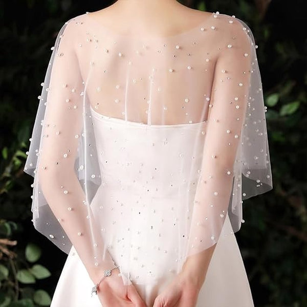 White Pearl Chiffon Capelet Shawl For Weddings & Evening Wear Scarves & Wraps