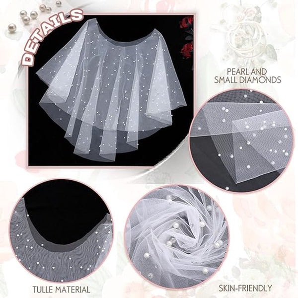 White Pearl Chiffon Capelet Shawl For Weddings & Evening Wear Scarves & Wraps