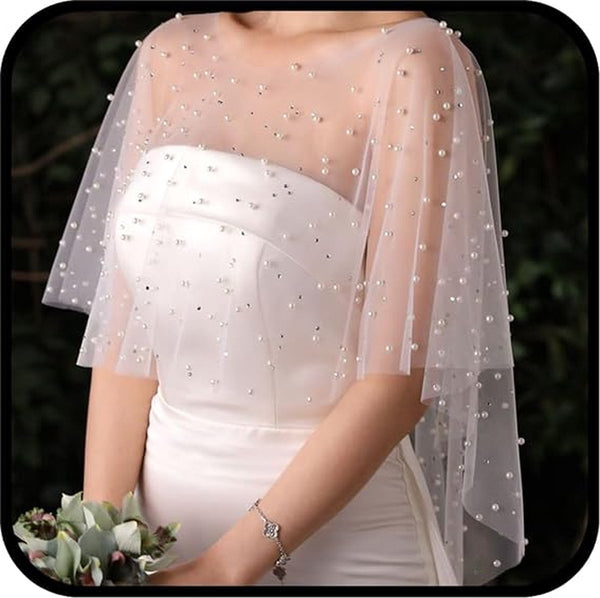 White Pearl Chiffon Capelet Shawl For Weddings & Evening Wear Scarves & Wraps