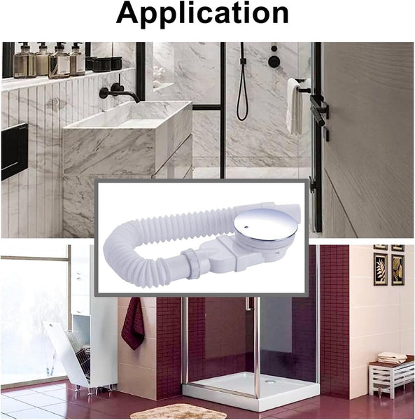 Flat Shower Tray Siphon Drain Set Plastic Silver & White Shower Trays & Bases