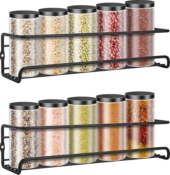 2 Pieces Wall Spice Rack Hanging Kitchen Organizer For Cupboard Black 29*6.5*6.5Cm Spice Jars & Racks