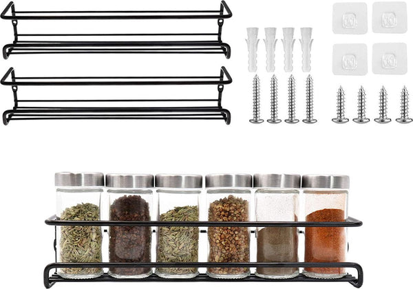 2 Pieces Wall Spice Rack Hanging Kitchen Organizer For Cupboard Black 29*6.5*6.5Cm Spice Jars & Racks