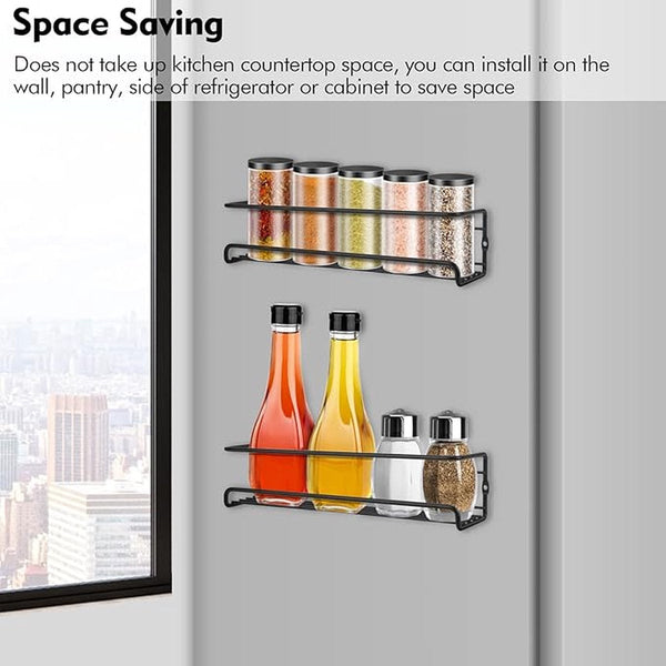 2 Pieces Wall Spice Rack Hanging Kitchen Organizer For Cupboard Black 29*6.5*6.5Cm Spice Jars & Racks