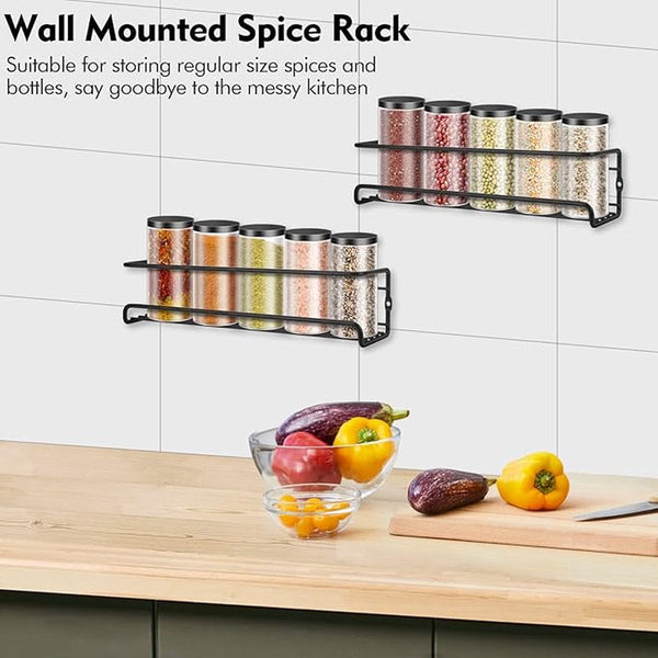 2 Pieces Wall Spice Rack Hanging Kitchen Organizer For Cupboard Black 29*6.5*6.5Cm Spice Jars & Racks