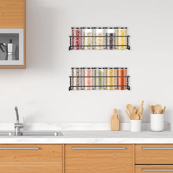 2 Pieces Wall Spice Rack Hanging Kitchen Organizer For Cupboard Black 29*6.5*6.5Cm Spice Jars & Racks