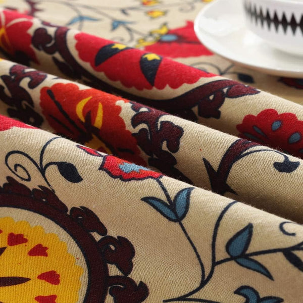 Bohemian Floral Cotton Linen Round Tablecloth 150Cm Table Cloths