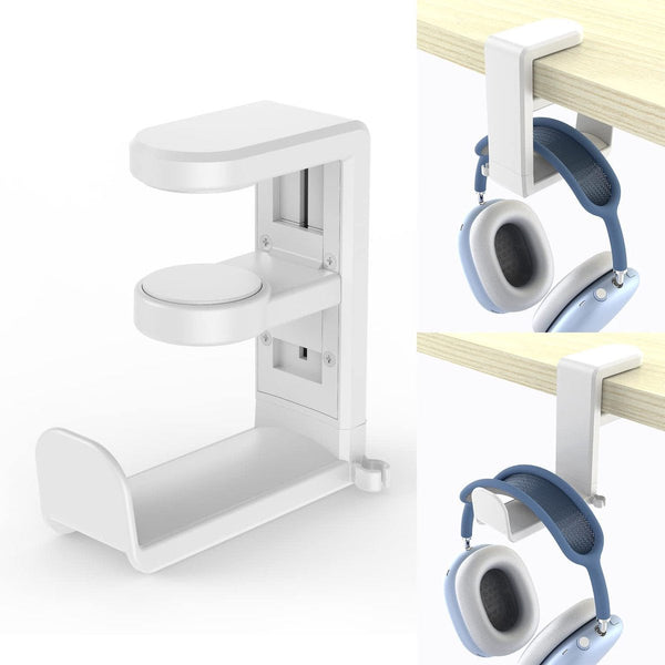 Headset Holder Headphone Hook Stand Hanger 11.43 * 10.16 4Cm Plastic White Adjustable Rotating Arm Clamp Non Slip For Under Desk Mounts & Holders