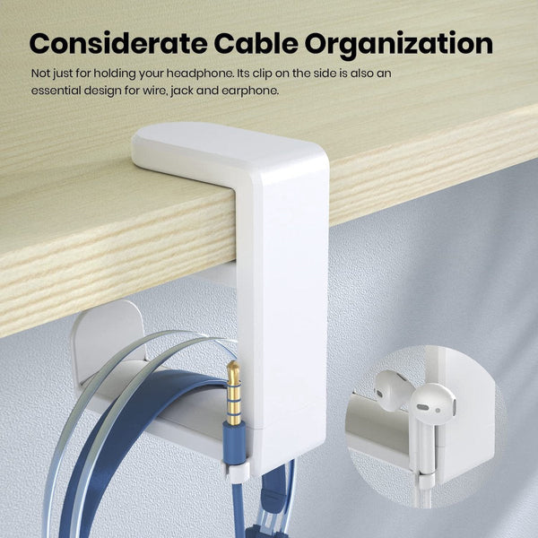 Headset Holder Headphone Hook Stand Hanger 11.43 * 10.16 4Cm Plastic White Adjustable Rotating Arm Clamp Non Slip For Under Desk Mounts & Holders