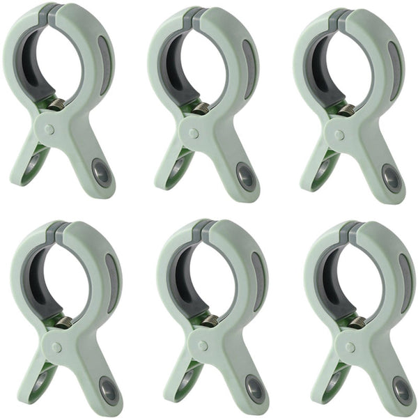 6 Large Plastic Windproof Beach Towel Clips Green Pegs & Peg Bags