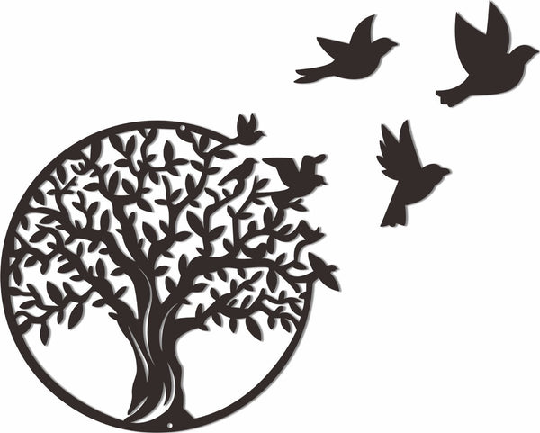 Tree Of Life Wall Decoration Black 30*30 Cm Small Garden Suitable For Indoor And Outdoor Use Christmas Living Room Metal Sign White Art Birds Wall Art