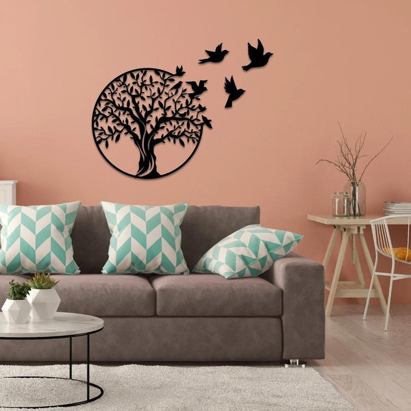 Tree Of Life Wall Decoration Black 30*30 Cm Small Garden Suitable For Indoor And Outdoor Use Christmas Living Room Metal Sign White Art Birds Wall Art