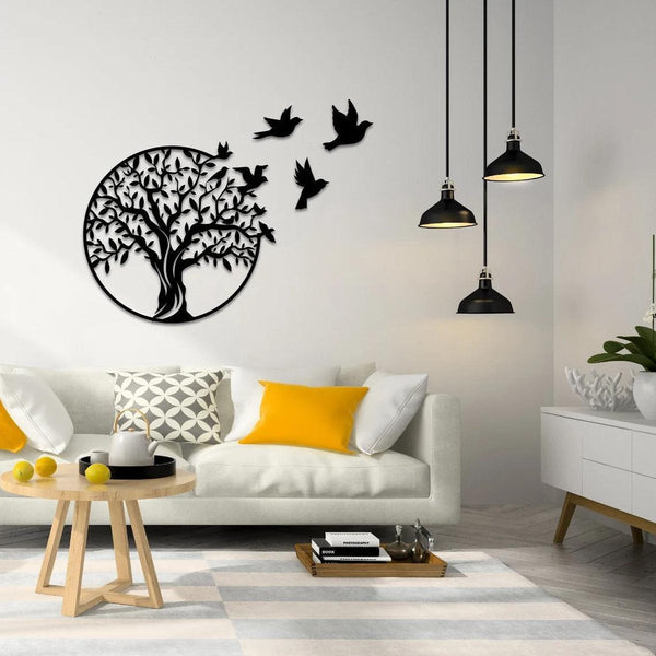 Tree Of Life Wall Decoration Black 30*30 Cm Small Garden Suitable For Indoor And Outdoor Use Christmas Living Room Metal Sign White Art Birds Wall Art