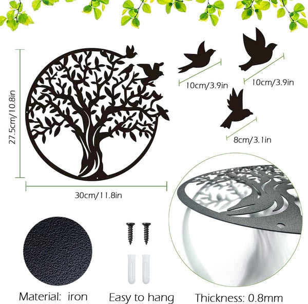 Tree Of Life Wall Decoration Black 30*30 Cm Small Garden Suitable For Indoor And Outdoor Use Christmas Living Room Metal Sign White Art Birds Wall Art