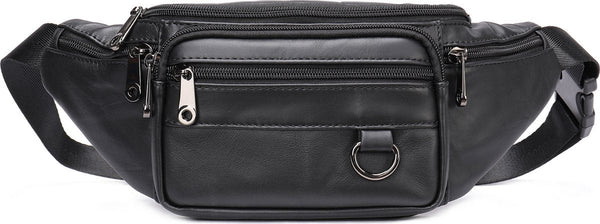 Belt Bag Phone Crossbody Pouch Leather Black 19 X 11 3 Cm 6 Compartments Durable Waterproof For Travel Outdoor Hiking Sports Waist Packs & Bags